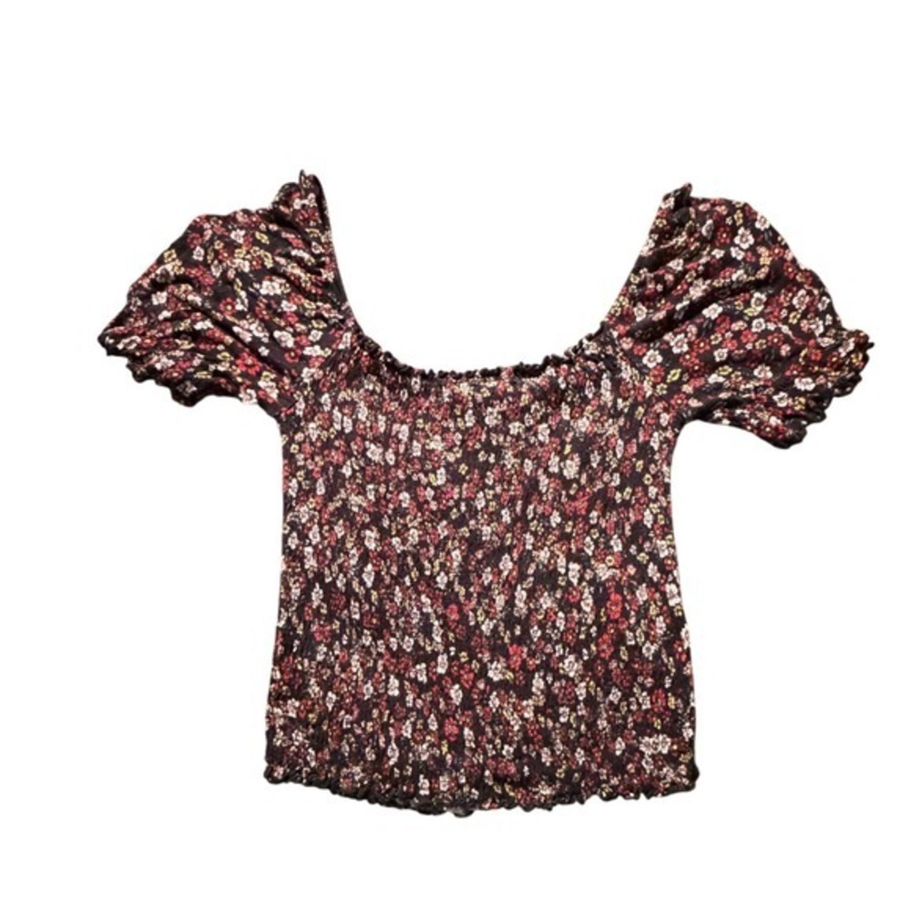 Heart & Hips Floral Smocked Crop Top Short Puff Sleeve Square Neck Small